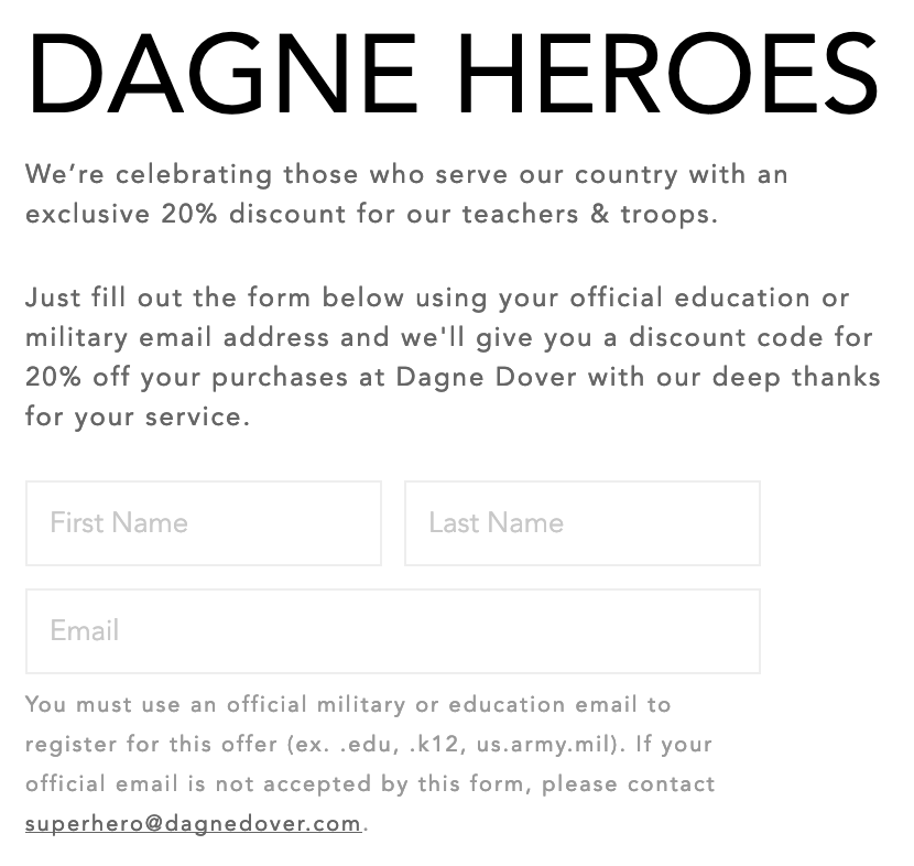 Dagne Dover Military Veteran Discounts