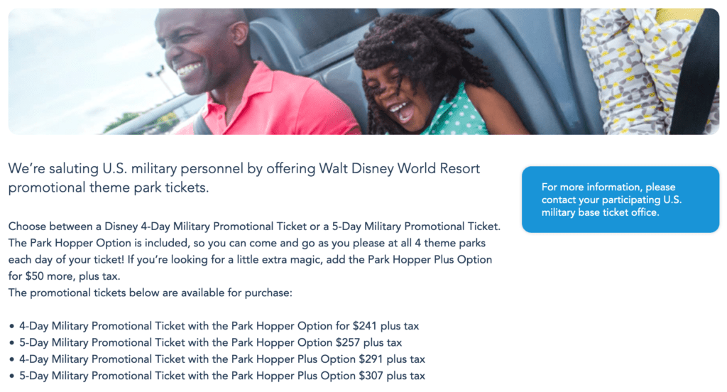 Disney World Military Discount Promotional Tickets Military Veteran
