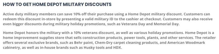 home depot military discount online