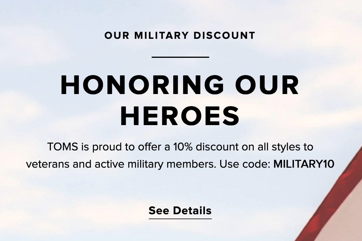 TOMS Military Discount - 10% Off 