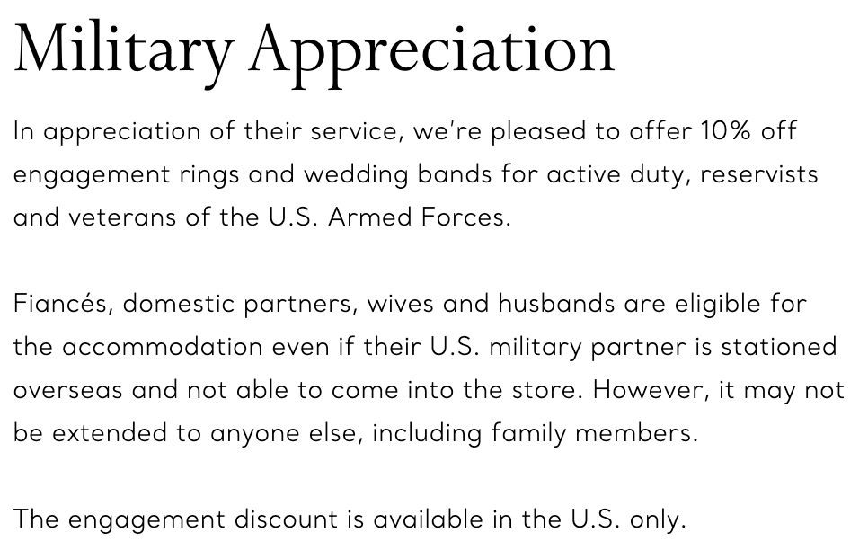 tiffany and co military discount