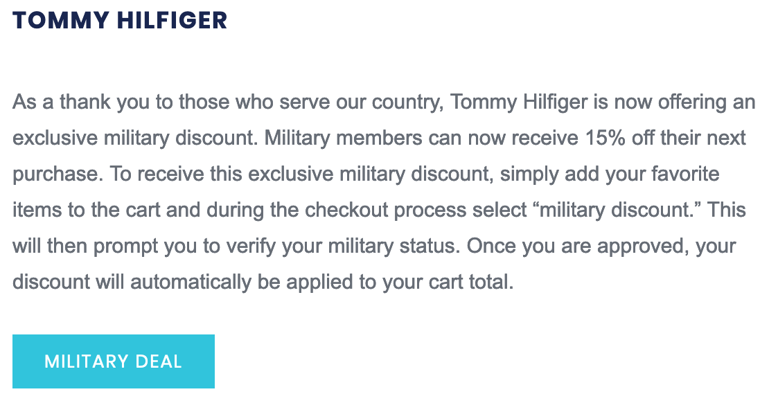 Tommy Hilfiger Military Discount - 15 